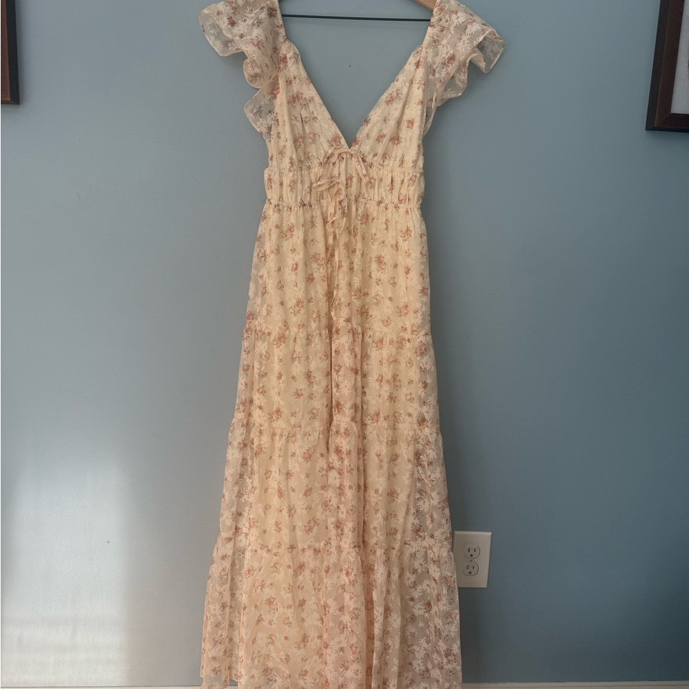 Altar'd State Romantic Ruffled Cream Floral Maxi